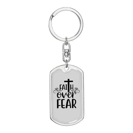 Christ Faith Over Fear Christian Keychain Stainless Steel or 18k Gold Dog Tag Keyring-Express Your Love Gifts