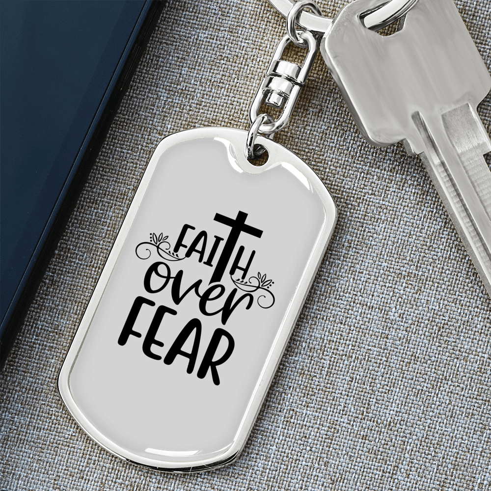 Christ Faith Over Fear Christian Keychain Stainless Steel or 18k Gold Dog Tag Keyring-Express Your Love Gifts