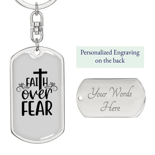 Christ Faith Over Fear Christian Keychain Stainless Steel or 18k Gold Dog Tag Keyring-Express Your Love Gifts