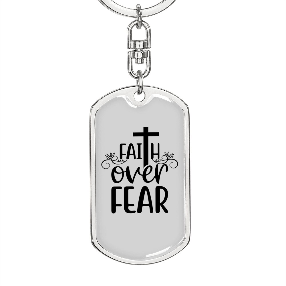Christ Faith Over Fear Christian Keychain Stainless Steel or 18k Gold Dog Tag Keyring-Express Your Love Gifts