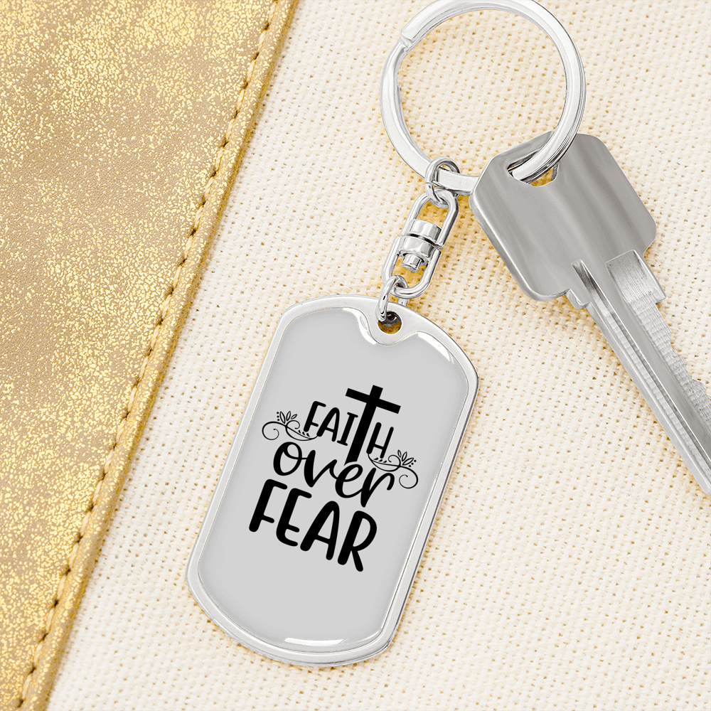 Christ Faith Over Fear Christian Keychain Stainless Steel or 18k Gold Dog Tag Keyring-Express Your Love Gifts