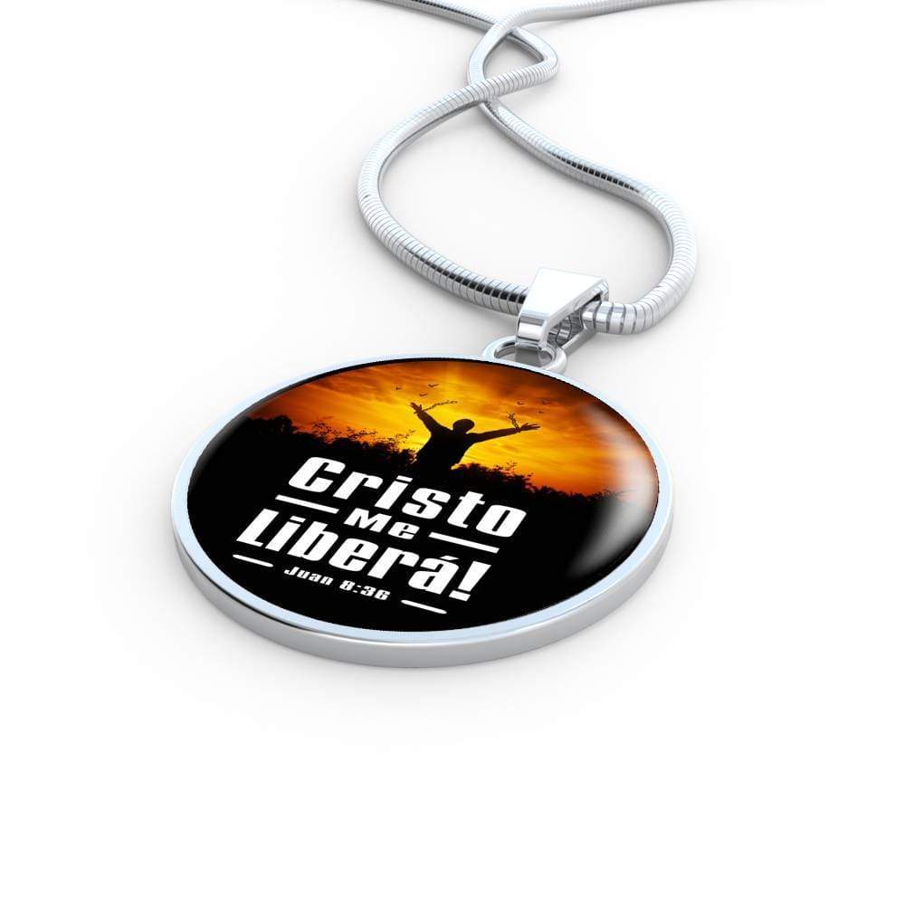 Christ Frees Me Spanish Juan 8:36 Circle Necklace Stainless Steel or 18k Gold 18-22"-Express Your Love Gifts