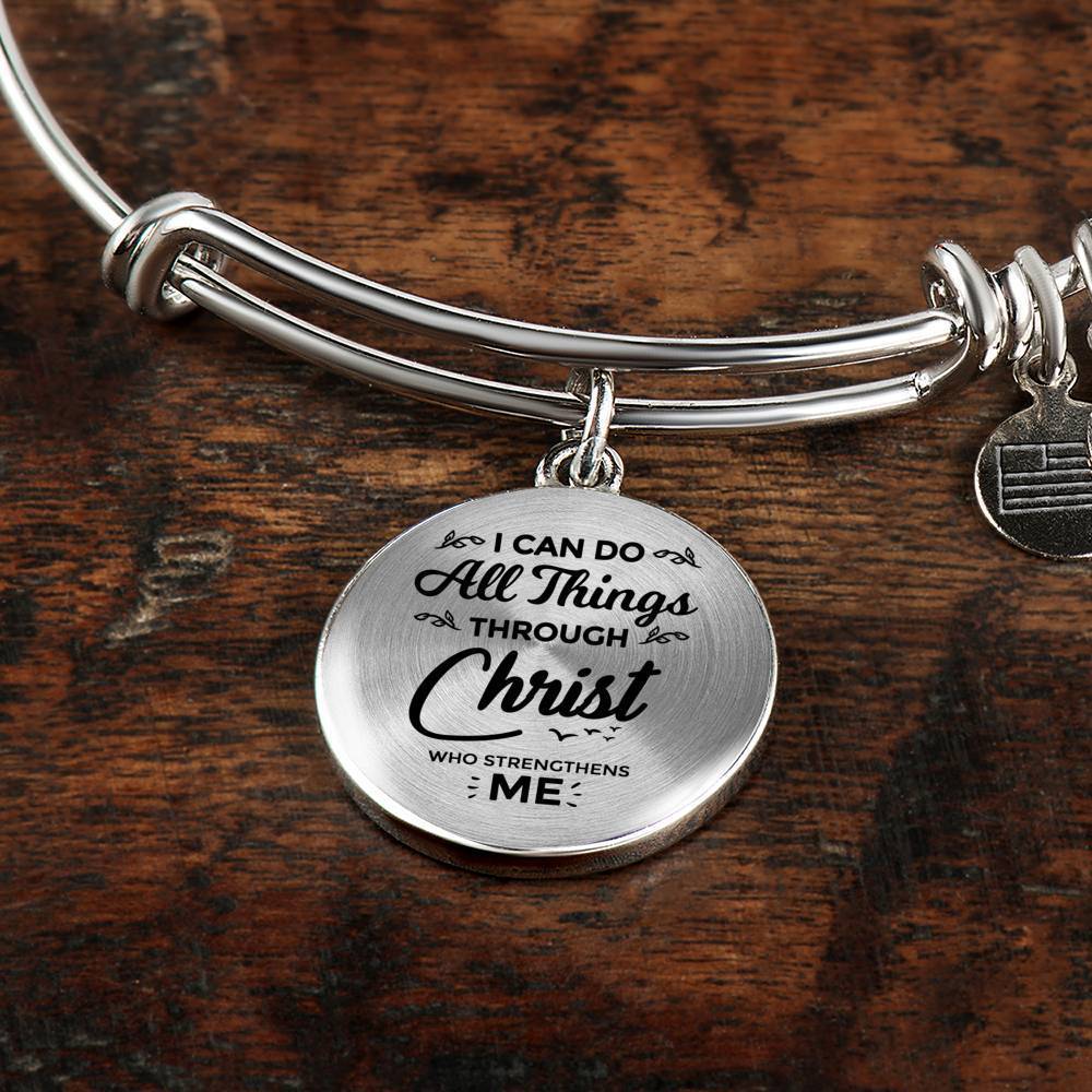 Christ Gives Me Strength Philippians Circle Bangle Bracelet Stainless Steel or 18k Gold" - Express Your Love Gifts
