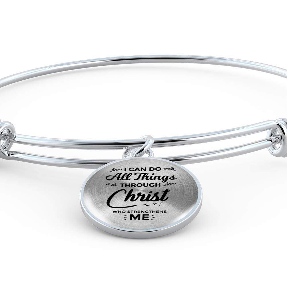Christ Gives Me Strength Philippians Circle Bangle Bracelet Stainless Steel or 18k Gold" - Express Your Love Gifts