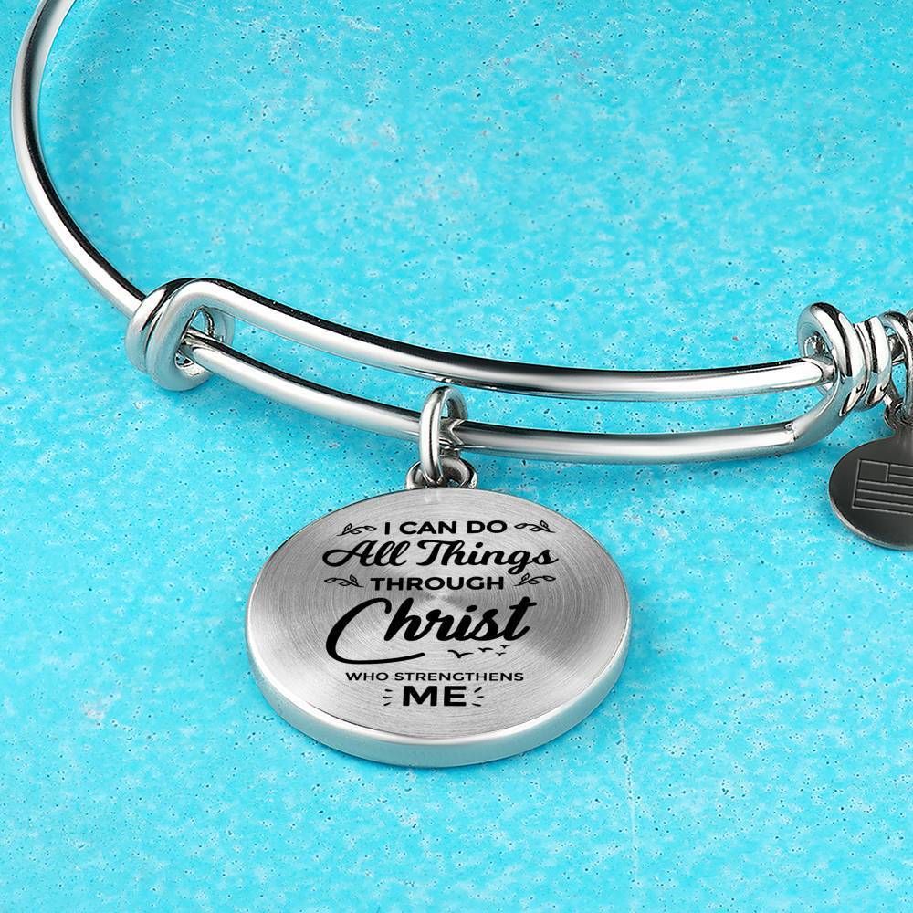 Christ Gives Me Strength Philippians Circle Bangle Bracelet Stainless Steel or 18k Gold" - Express Your Love Gifts