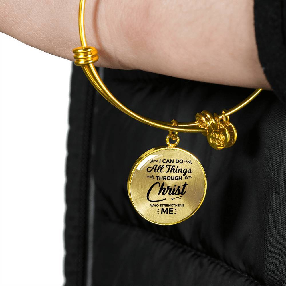 Christ Gives Me Strength Philippians Circle Bangle Bracelet Stainless Steel or 18k Gold" - Express Your Love Gifts