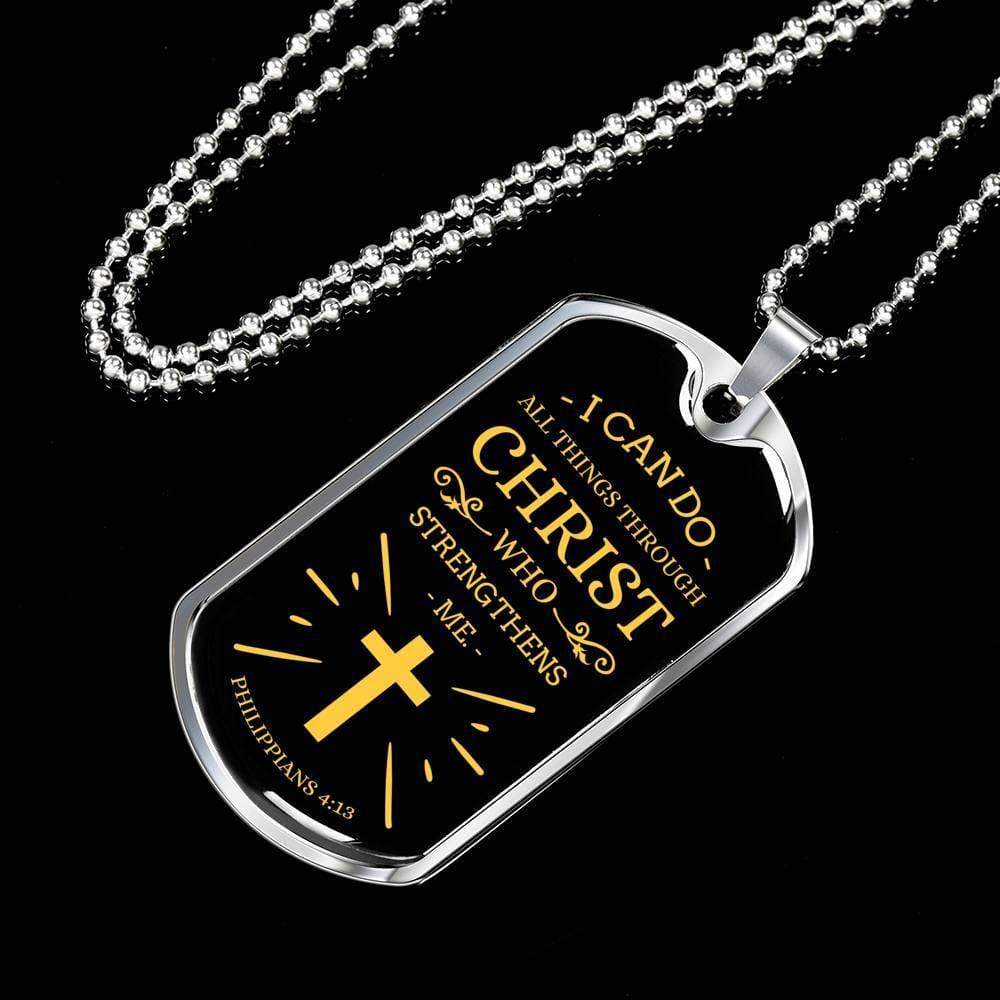 Christ Gives Me Strength Philippians Necklace Stainless Steel or 18k Gold Dog Tag 24" Chain-Express Your Love Gifts