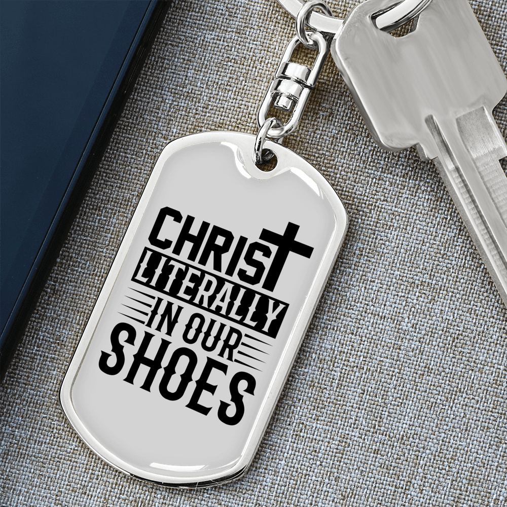 Christ In Our Shoes Keychain Stainless Steel or 18k Gold Dog Tag Keyring-Express Your Love Gifts