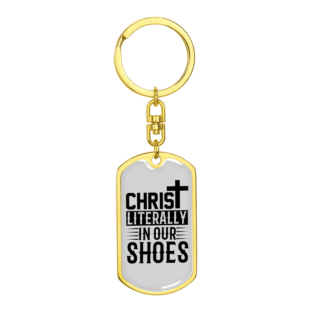 Christ In Our Shoes Stainless Steel or 18k Gold Premium Swivel Dog Tag Keychain