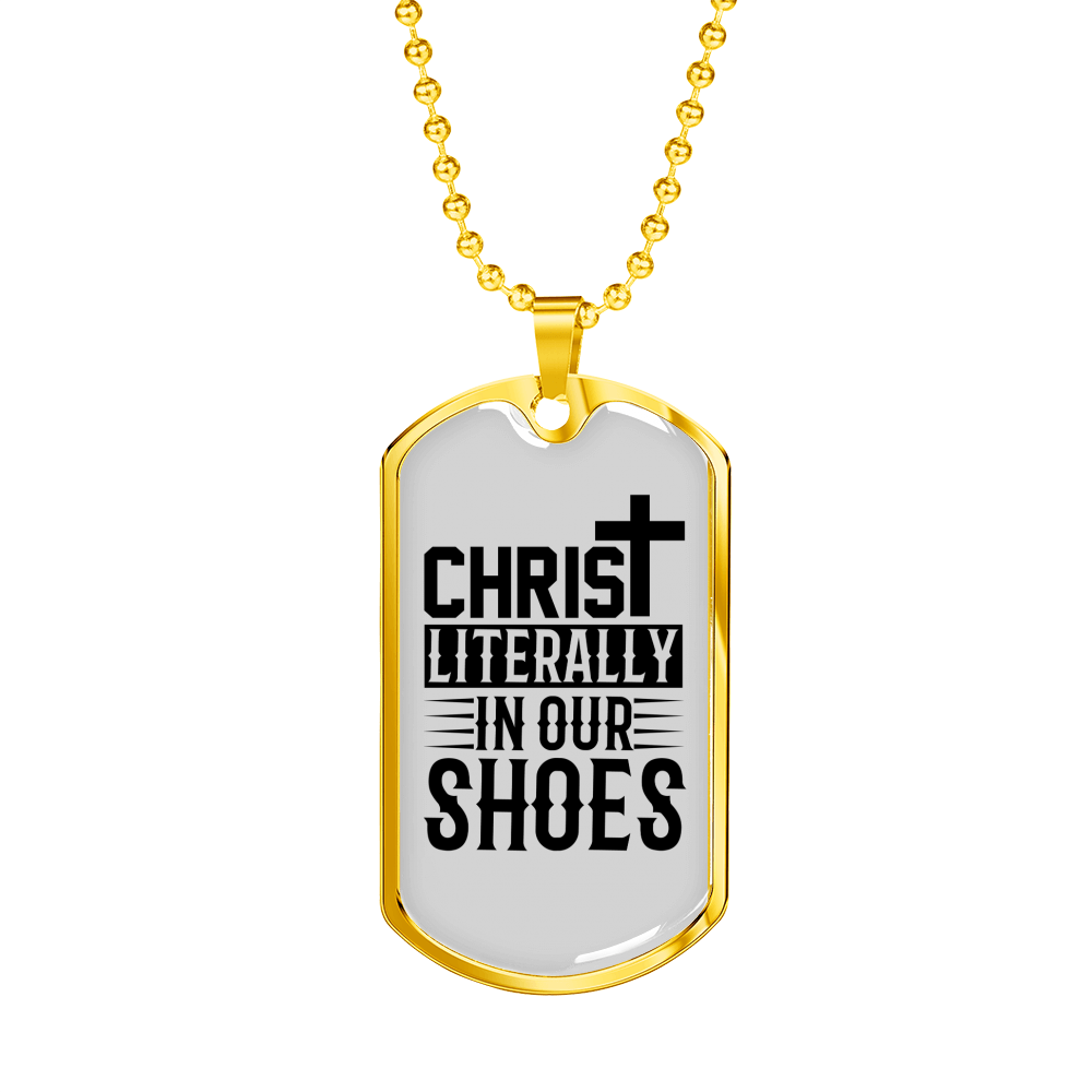 Christ In Our Shoes Necklace Stainless Steel or 18k Gold Dog Tag 24" Chain-Express Your Love Gifts