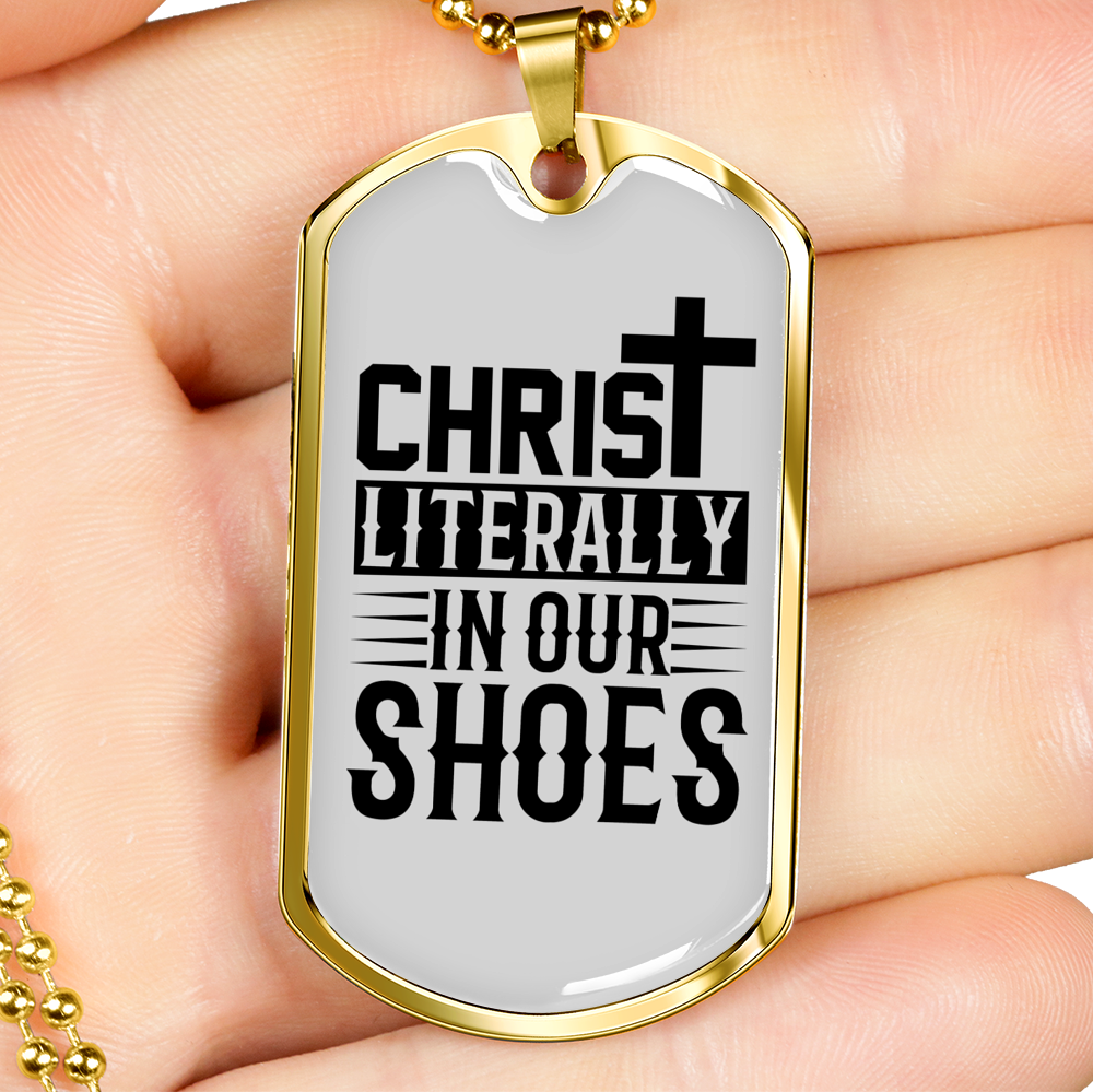 Christ In Our Shoes Necklace Stainless Steel or 18k Gold Dog Tag 24" Chain-Express Your Love Gifts
