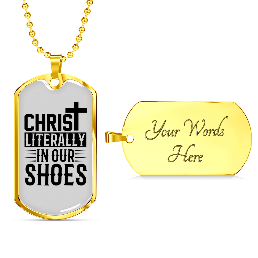 Christ In Our Shoes Necklace Stainless Steel or 18k Gold Dog Tag 24" Chain-Express Your Love Gifts