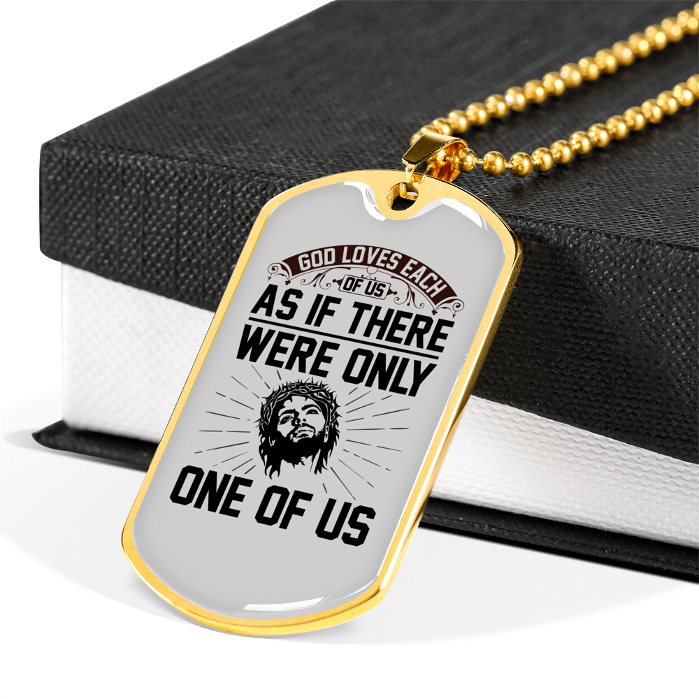 Christ Loves Us Necklace Stainless Steel or 18k Gold Dog Tag 24" Chain-Express Your Love Gifts