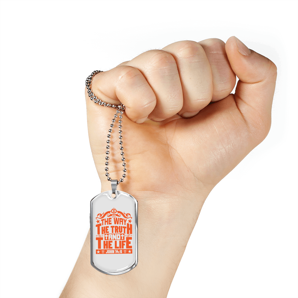 Christ Way Truth Life John 14:6 Necklace Stainless Steel or 18k Gold Dog Tag 24" Chain-Express Your Love Gifts