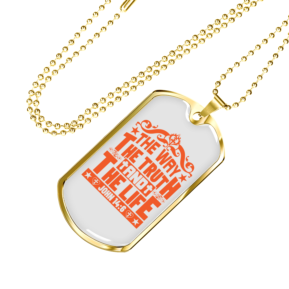 Christ Way Truth Life John 14:6 Necklace Stainless Steel or 18k Gold Dog Tag 24" Chain-Express Your Love Gifts