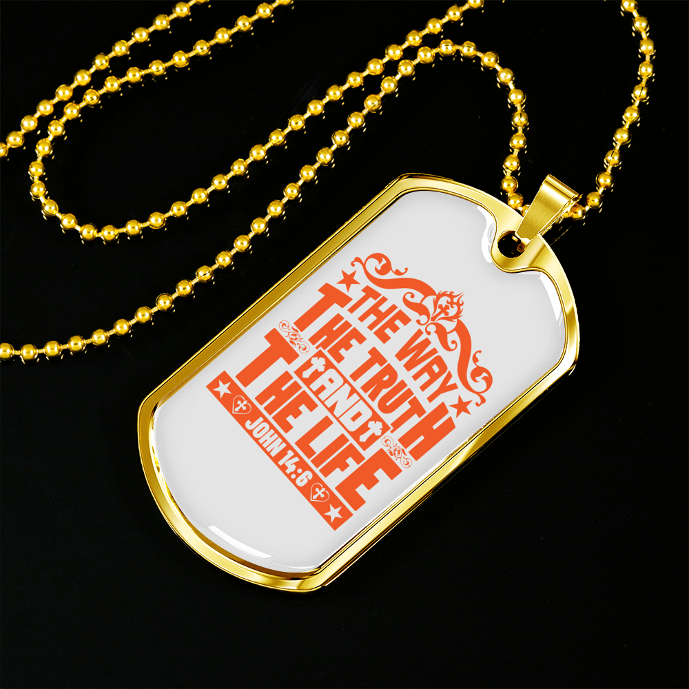 Christ Way Truth Life John 14:6 Necklace Stainless Steel or 18k Gold Dog Tag 24" Chain-Express Your Love Gifts