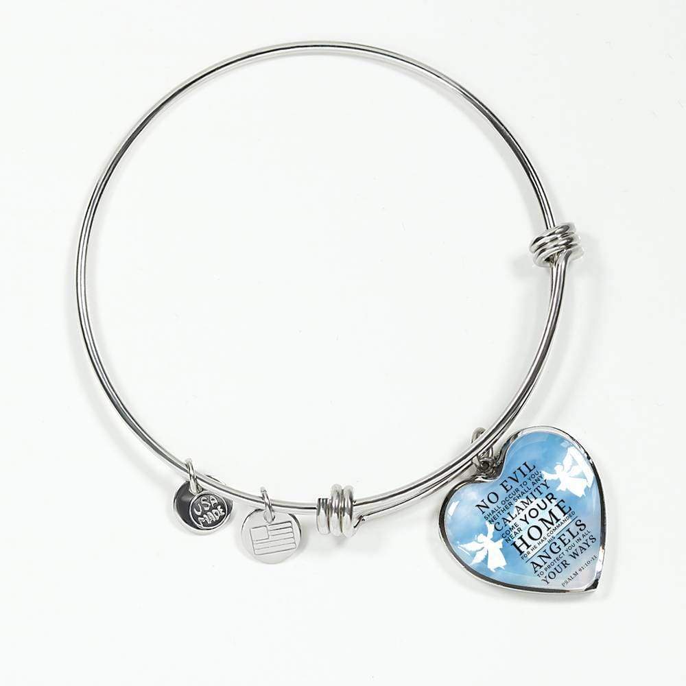 Christian Bracelet Guardian Angel Stainless Steel or 18k Gold Heart Bracelet Bangle - Express Your Love Gifts