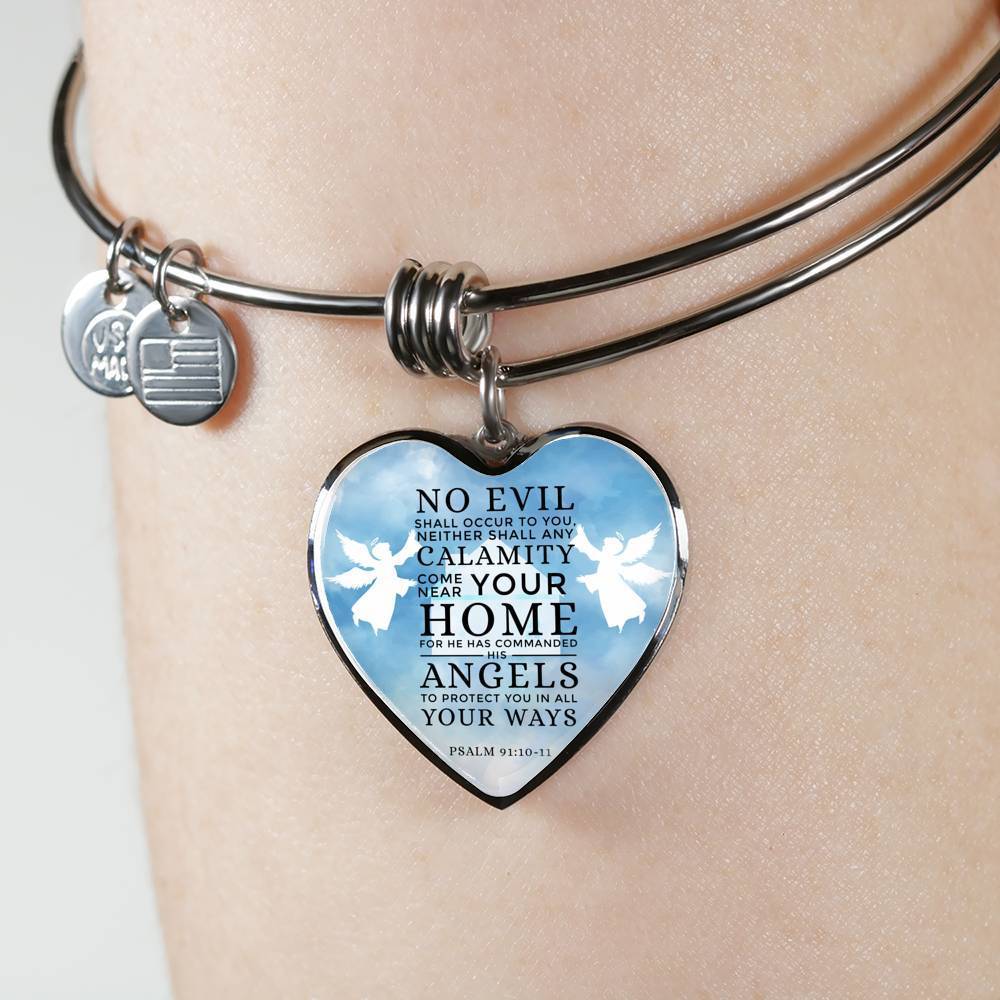 Christian Bracelet Guardian Angel Stainless Steel or 18k Gold Heart Bracelet Bangle - Express Your Love Gifts