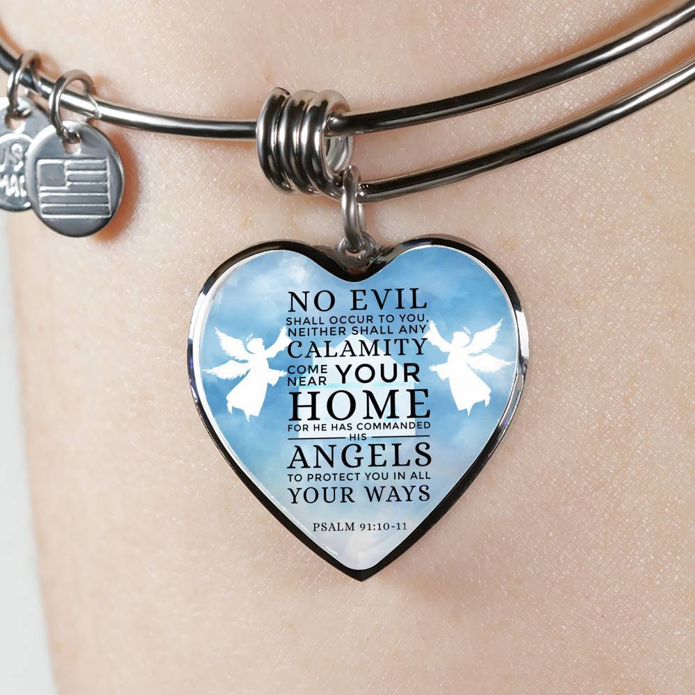 Christian Bracelet Guardian Angel Stainless Steel or 18k Gold Heart Bracelet Bangle - Express Your Love Gifts