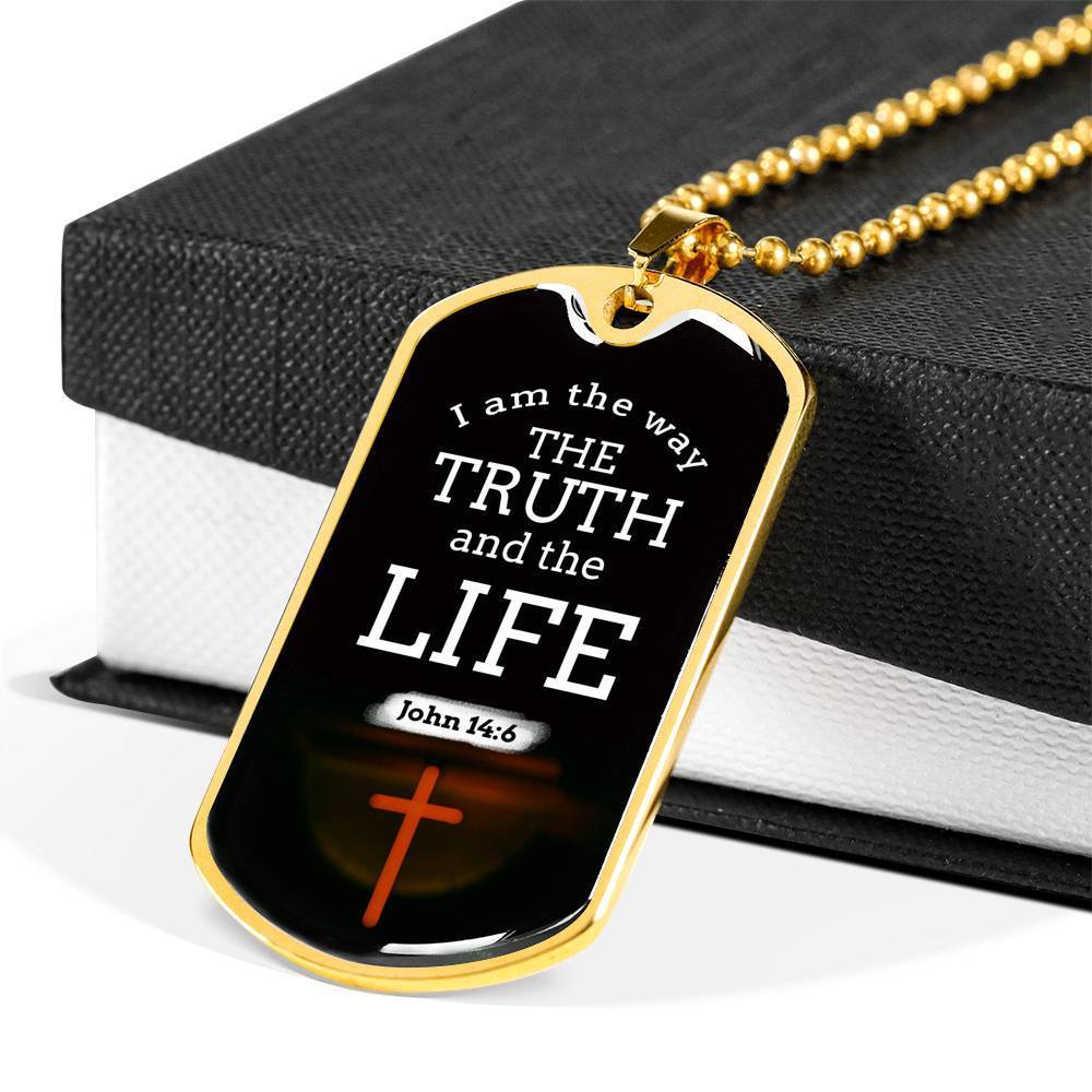 Christian Jesus Is The Way Necklace Stainless Steel or 18k Gold Dog Tag 24" Chain-Express Your Love Gifts