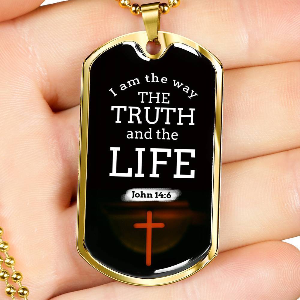 Christian Jesus Is The Way Necklace Stainless Steel or 18k Gold Dog Tag 24" Chain-Express Your Love Gifts