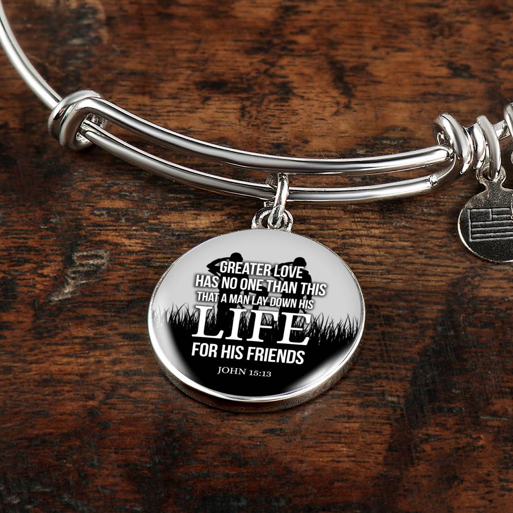 Christian John 15:13 Greater Love Circle Bangle Bracelet Stainless Steel or 18k Gold" - Express Your Love Gifts