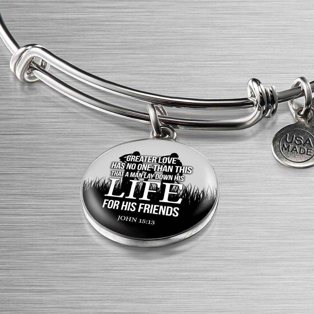 Christian John 15:13 Greater Love Circle Bangle Bracelet Stainless Steel or 18k Gold" - Express Your Love Gifts