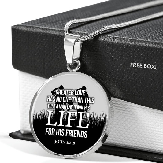 Christian John 15:13 Greater Love Circle Necklace Stainless Steel or 18k Gold 18-22" - Express Your Love Gifts
