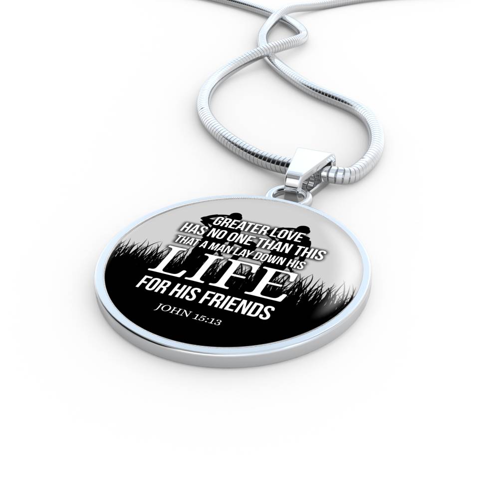 Christian John 15:13 Greater Love Circle Necklace Stainless Steel or 18k Gold 18-22" - Express Your Love Gifts