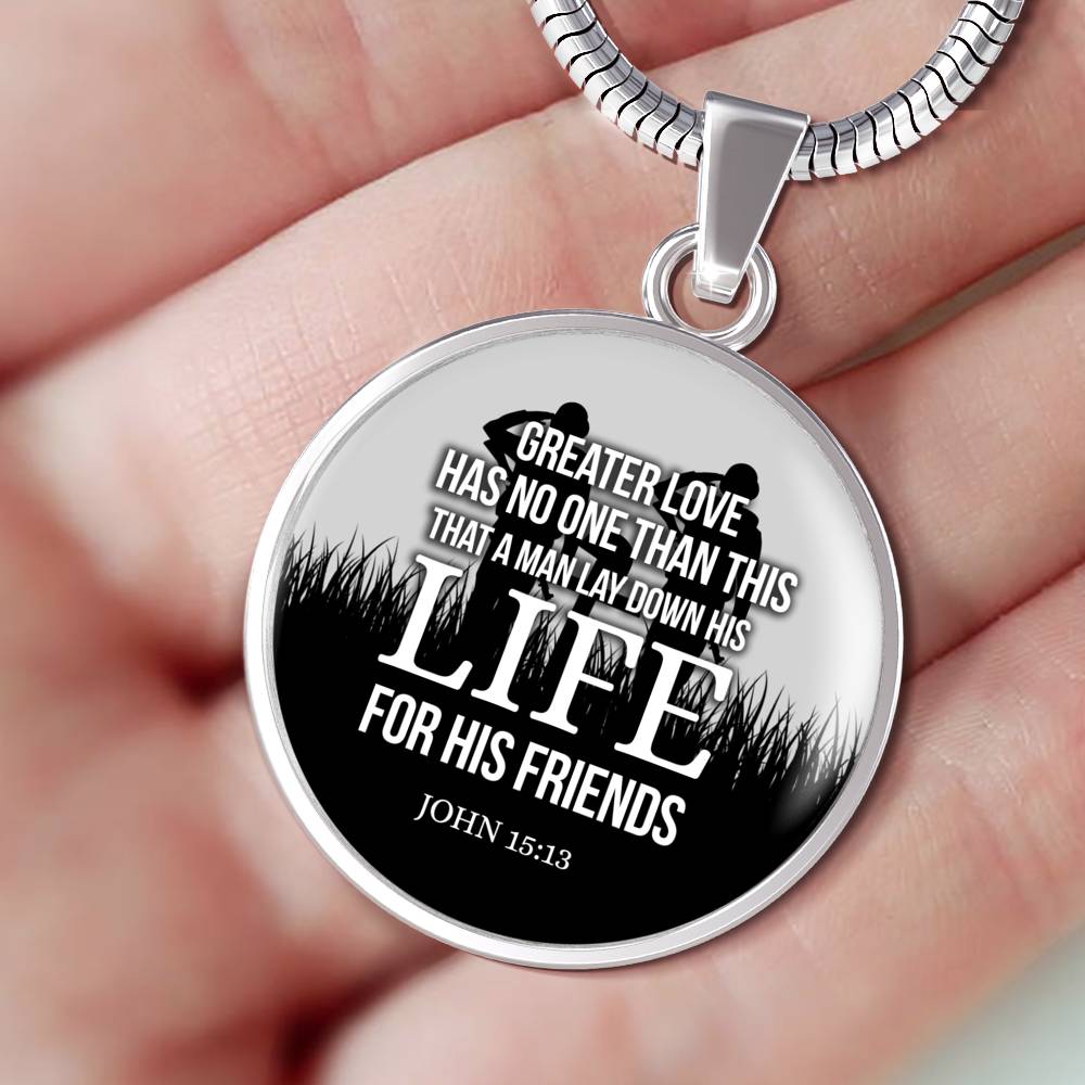 Christian John 15:13 Greater Love Circle Necklace Stainless Steel or 18k Gold 18-22" - Express Your Love Gifts