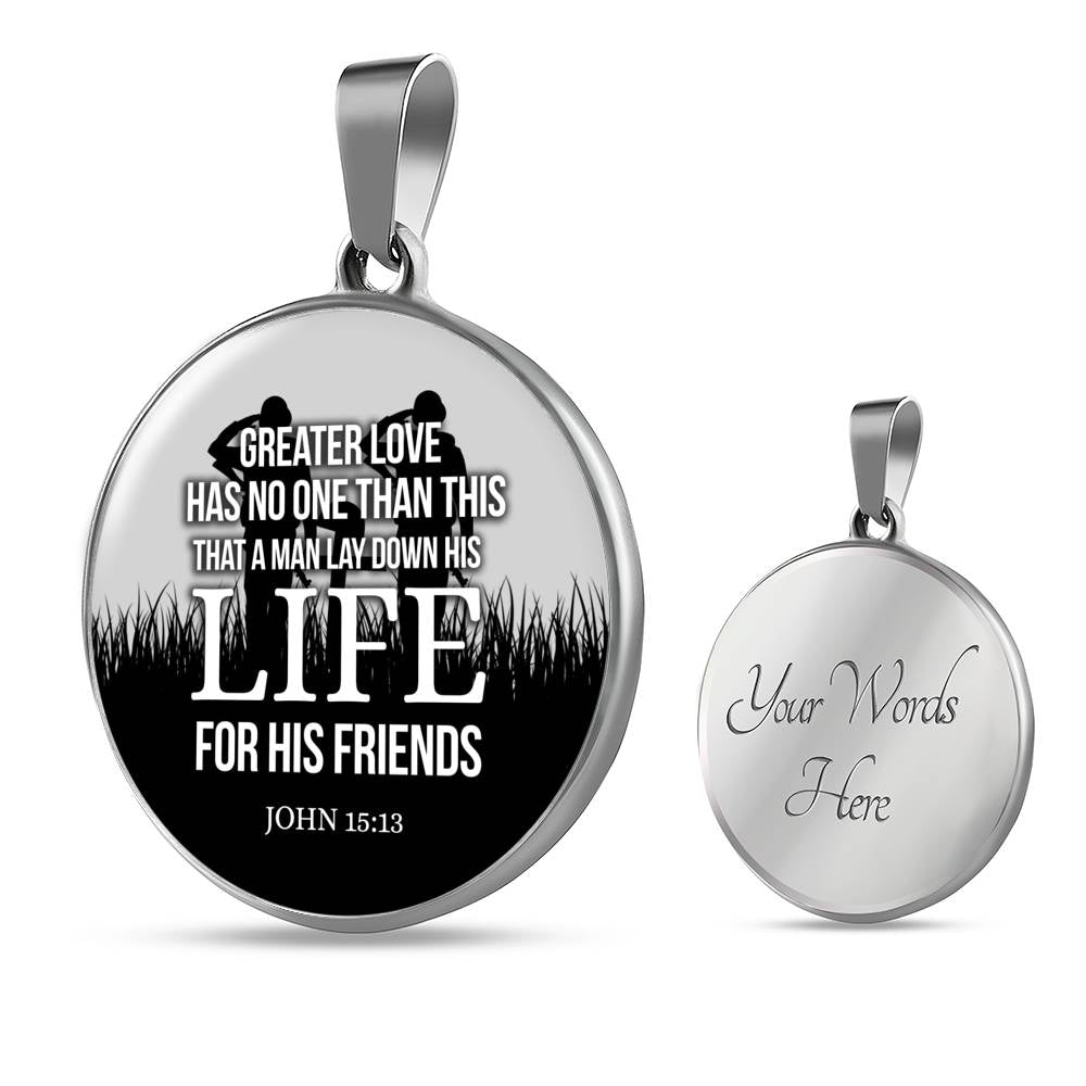 Christian John 15:13 Greater Love Circle Necklace Stainless Steel or 18k Gold 18-22" - Express Your Love Gifts
