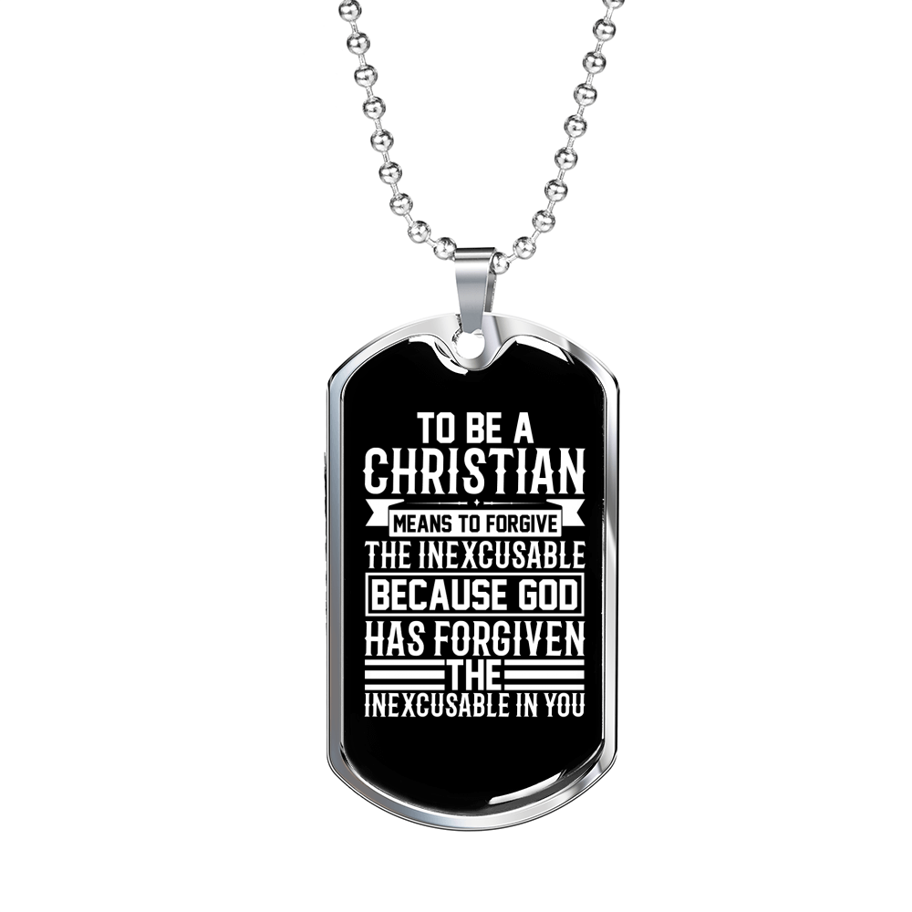 Christian Means To Forgive Necklace Stainless Steel or 18k Gold Dog Tag 24" Chain-Express Your Love Gifts