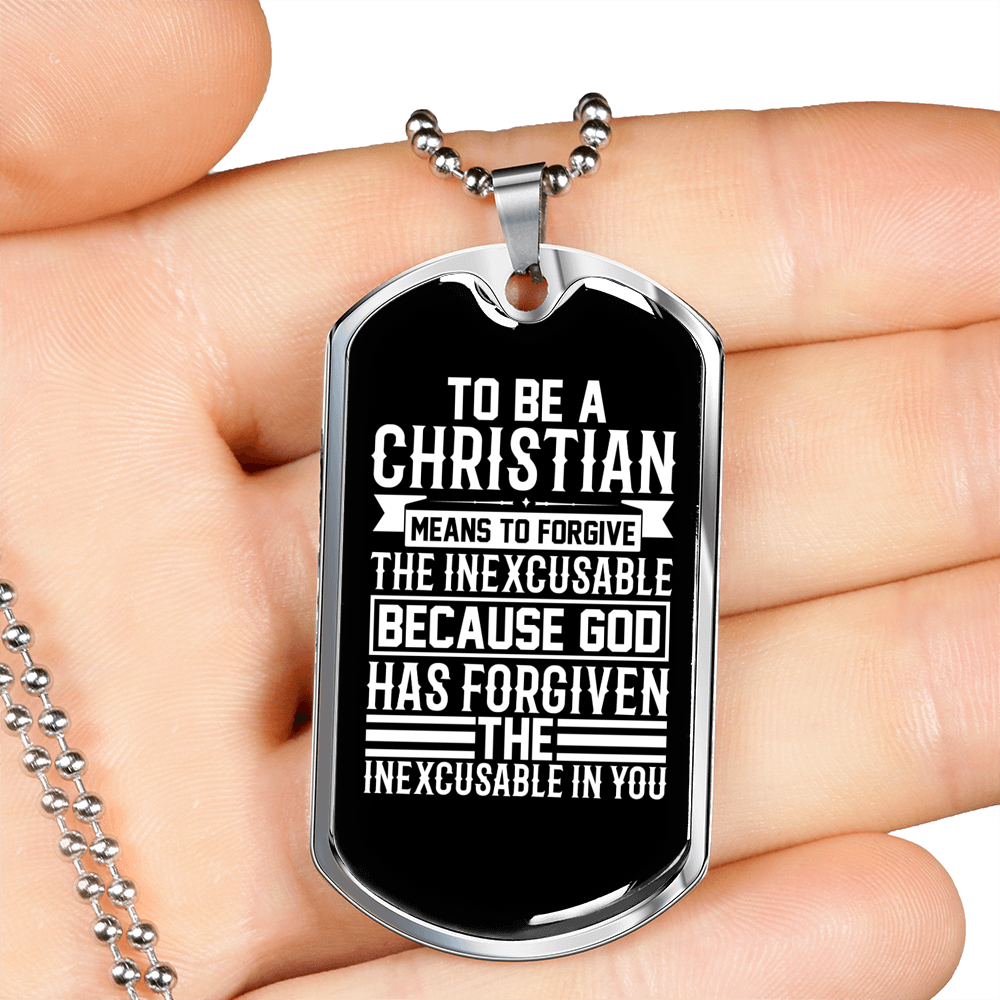 Christian Means To Forgive Necklace Stainless Steel or 18k Gold Dog Tag 24" Chain-Express Your Love Gifts