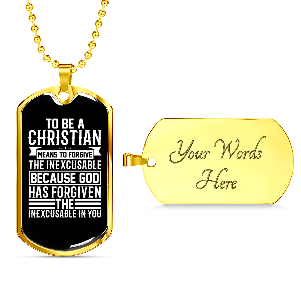Christian Means To Forgive Necklace Stainless Steel or 18k Gold Dog Tag 24" Chain-Express Your Love Gifts