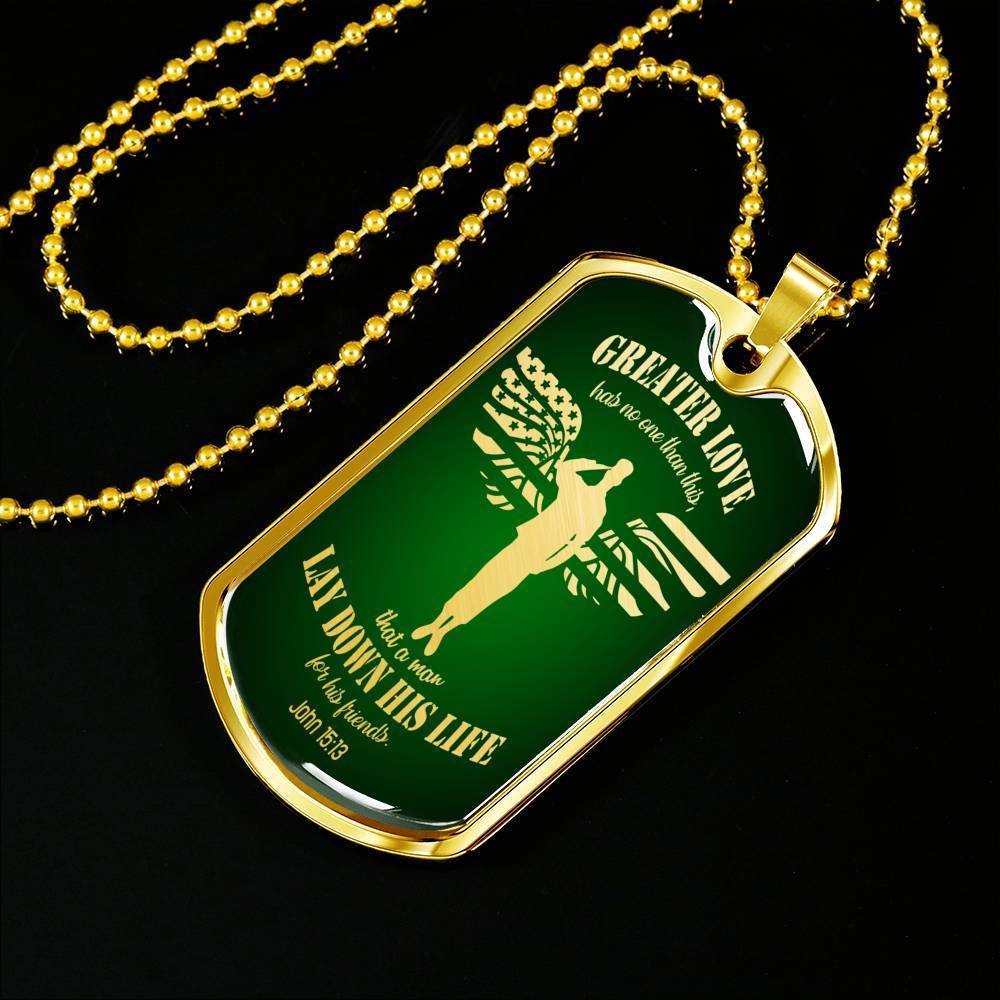 Christian Necklace Greater Love Stainless Steel or 18k Gold Dog Tag 24" Chain - Express Your Love Gifts