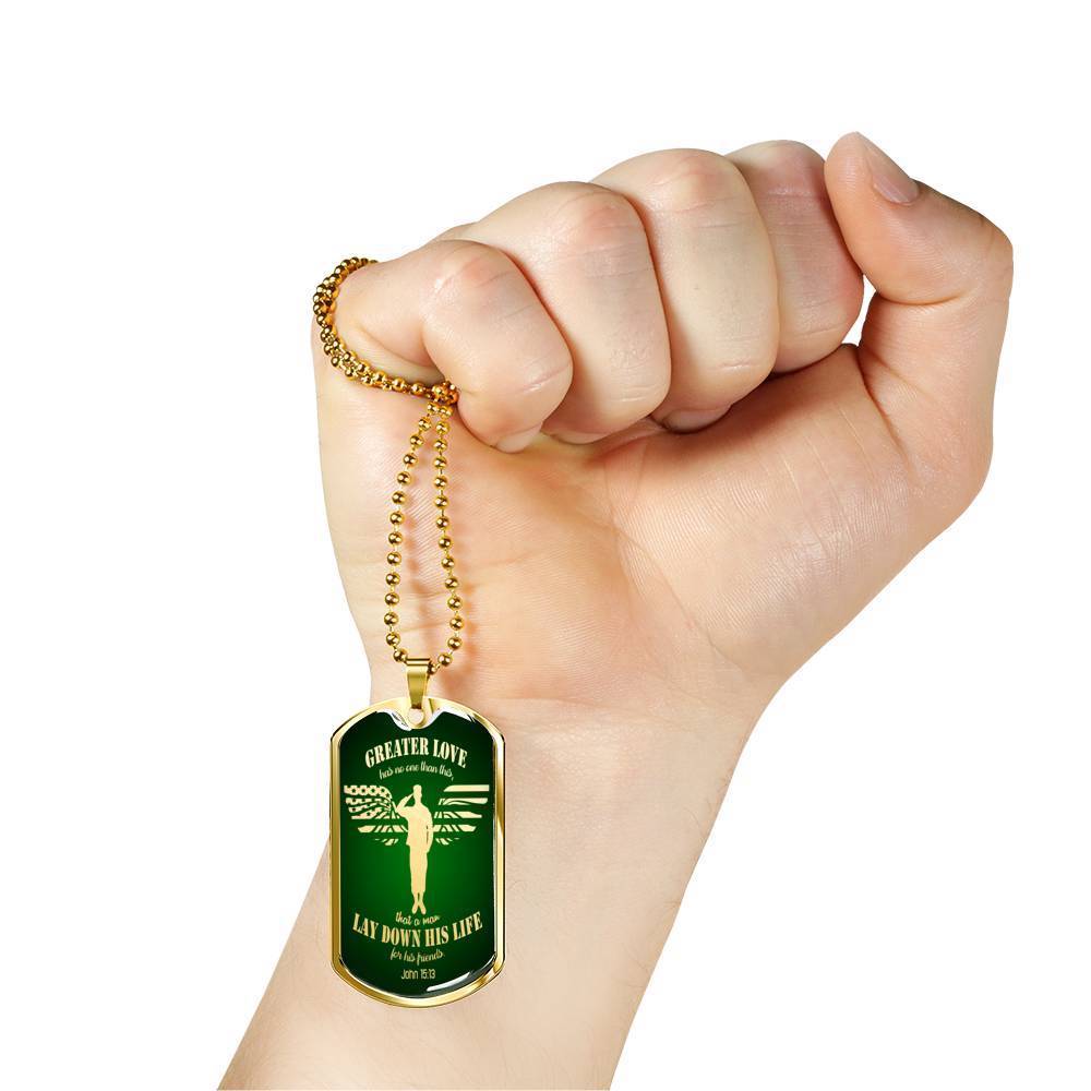 Christian Necklace Greater Love Stainless Steel or 18k Gold Dog Tag 24" Chain - Express Your Love Gifts