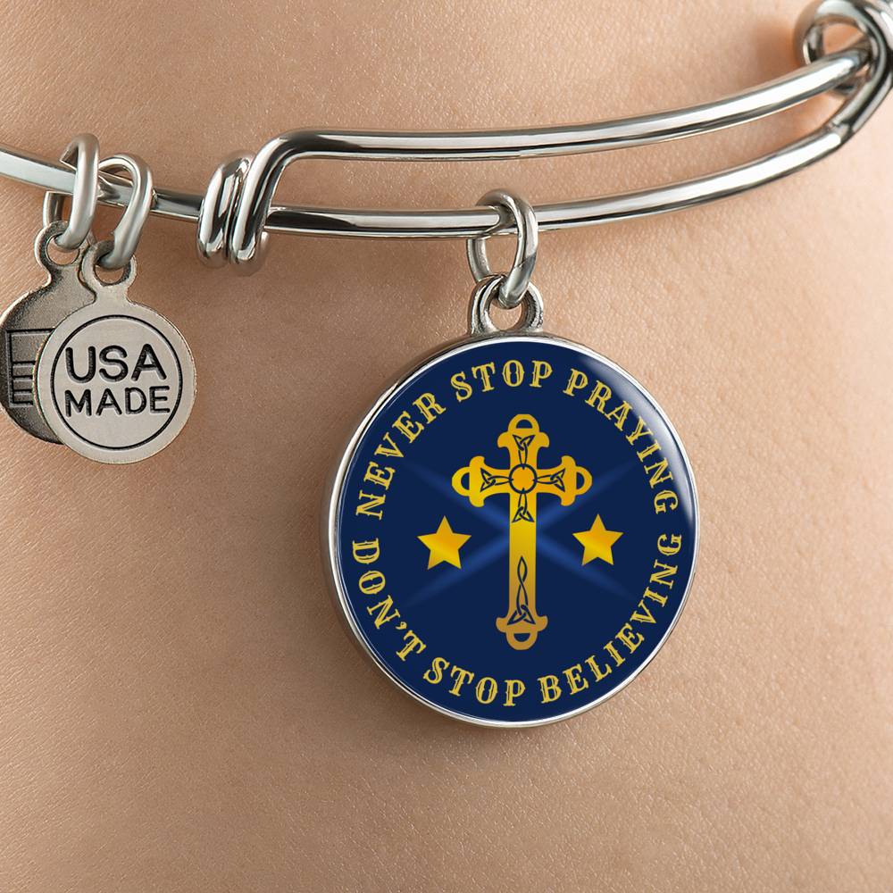 Christian Never Stop Praying Circle Bangle Bracelet Stainless Steel or 18k Gold" - Express Your Love Gifts