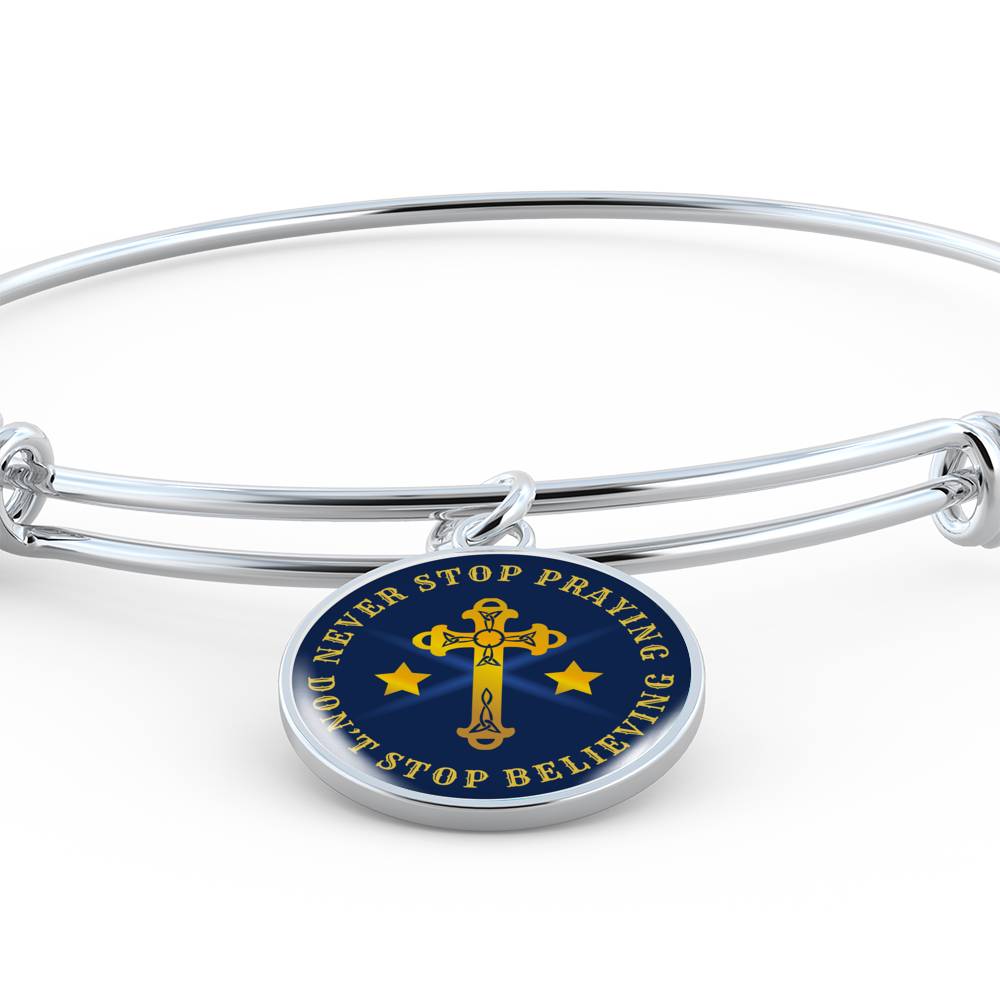 Christian Never Stop Praying Circle Bangle Bracelet Stainless Steel or 18k Gold" - Express Your Love Gifts