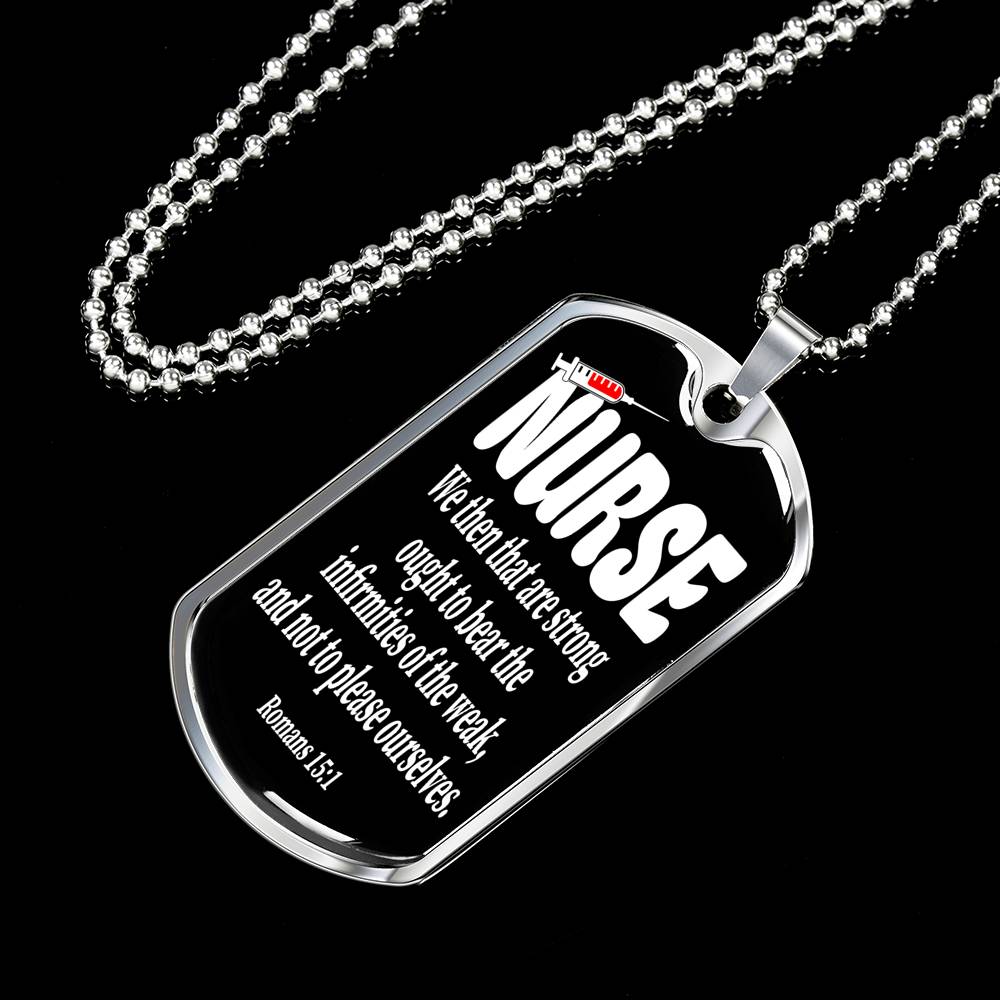 Christian Nurse Gift Nurse Necklace Stainless Steel or 18k Gold Dog Tag W 24"-Express Your Love Gifts