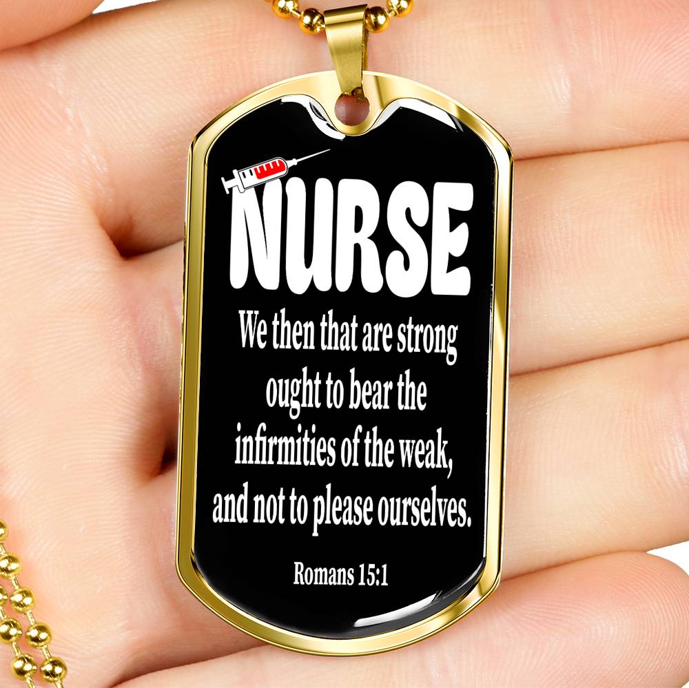 Christian Nurse Gift Nurse Necklace Stainless Steel or 18k Gold Dog Tag W 24"-Express Your Love Gifts