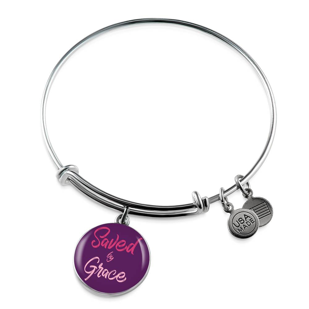 Christian Saved By Grace Circle Bangle Bracelet Stainless Steel or 18k Gold" - Express Your Love Gifts