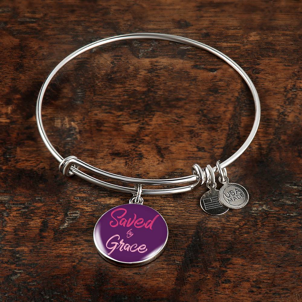 Christian Saved By Grace Circle Bangle Bracelet Stainless Steel or 18k Gold" - Express Your Love Gifts
