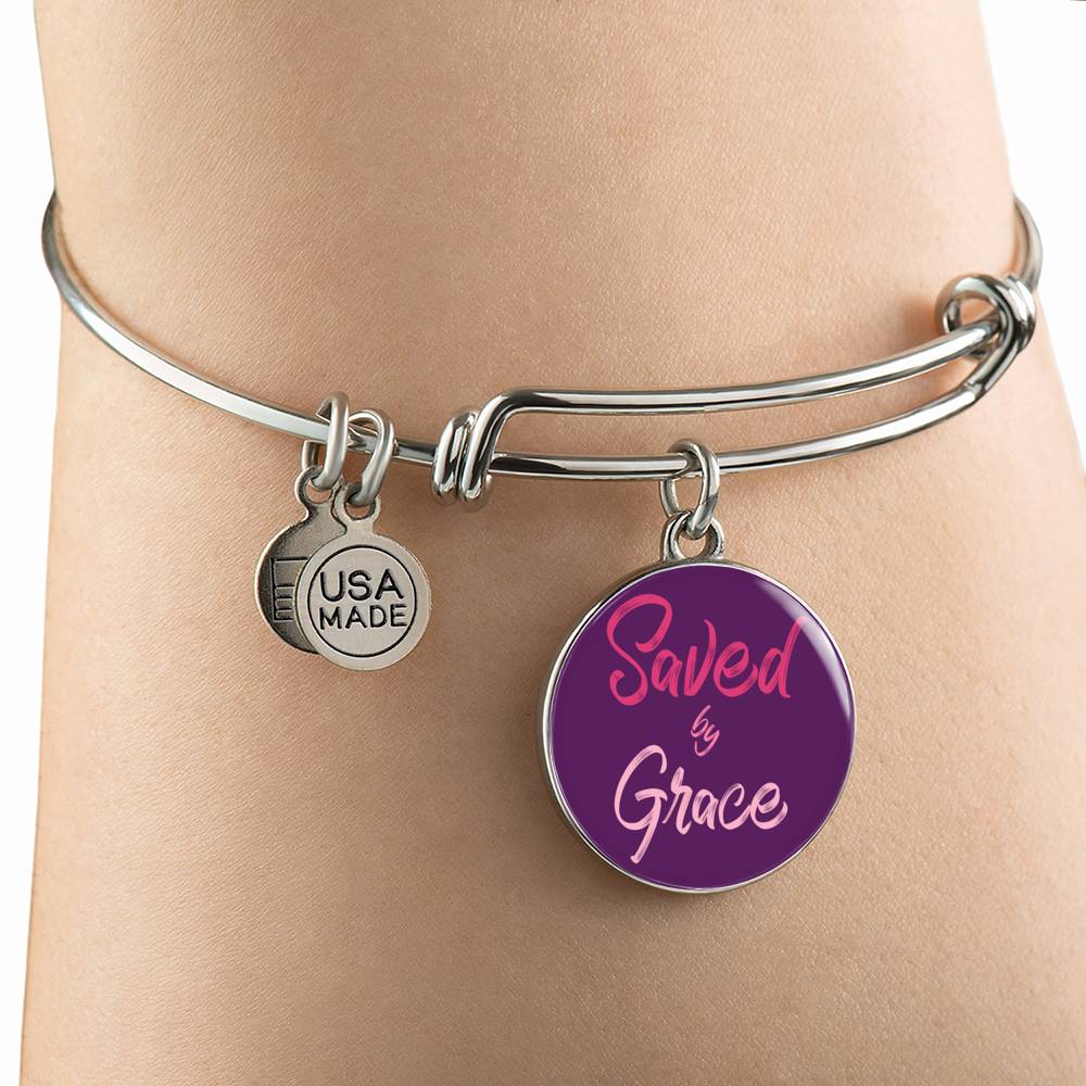 Christian Saved By Grace Circle Bangle Bracelet Stainless Steel or 18k Gold" - Express Your Love Gifts
