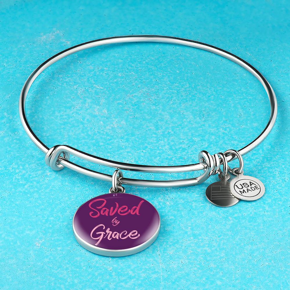 Christian Saved By Grace Circle Bangle Bracelet Stainless Steel or 18k Gold" - Express Your Love Gifts