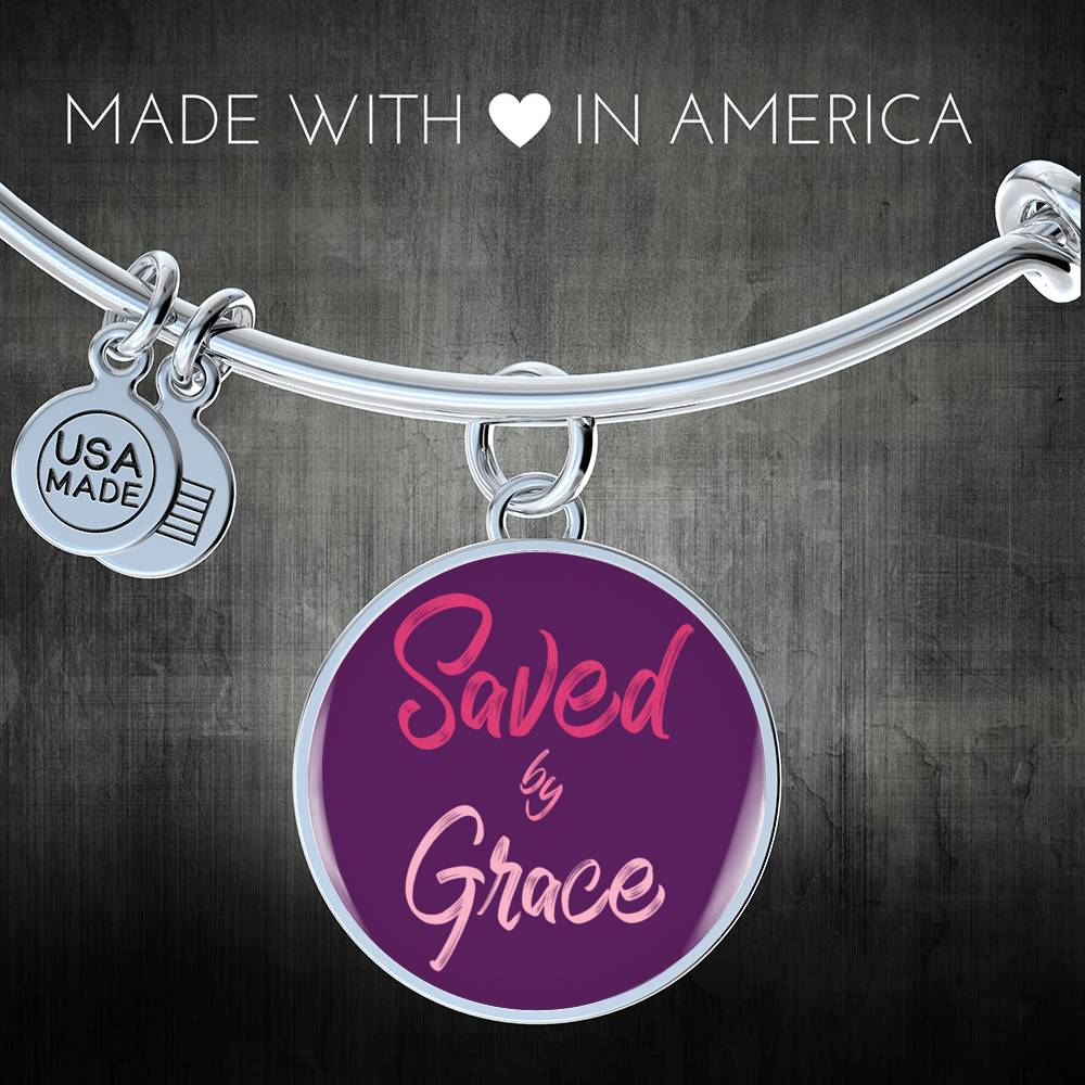 Christian Saved By Grace Circle Bangle Bracelet Stainless Steel or 18k Gold" - Express Your Love Gifts