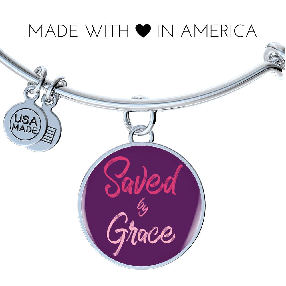 Christian Saved By Grace Circle Bangle Bracelet Stainless Steel or 18k Gold" - Express Your Love Gifts