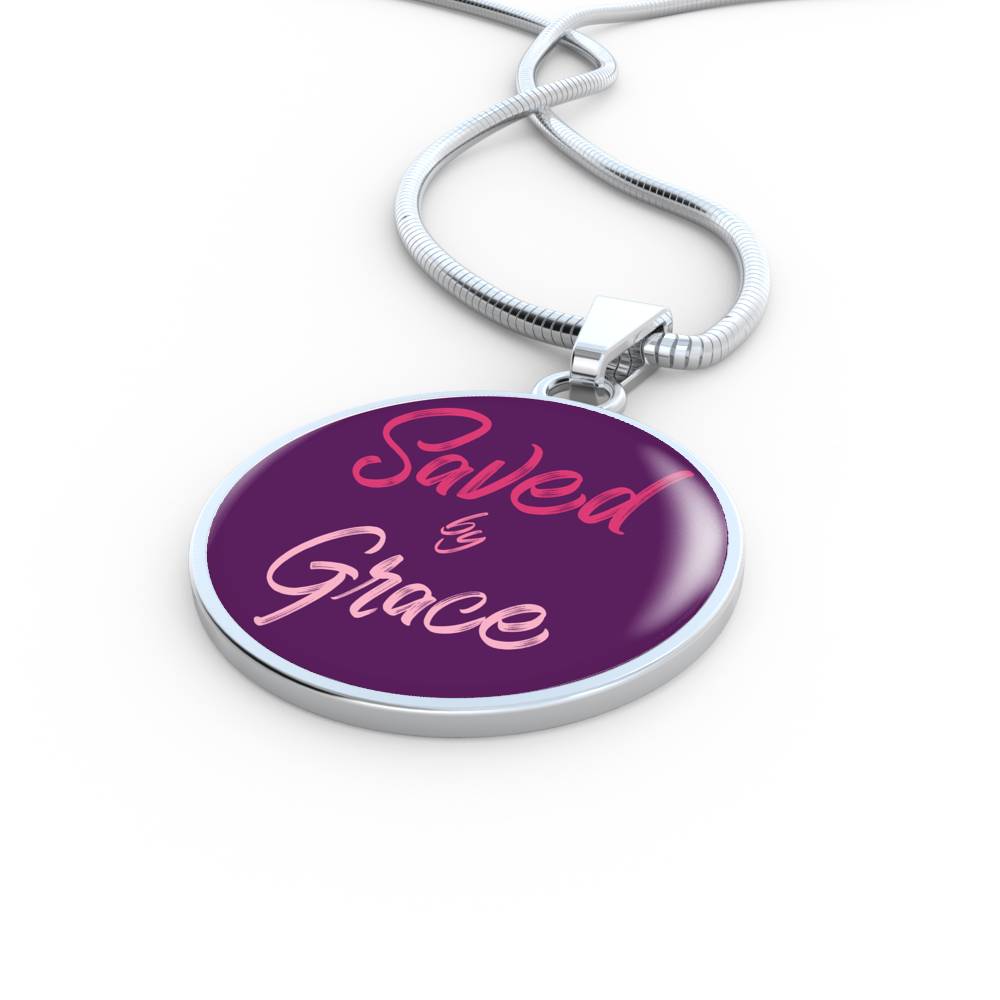 Christian Saved By Grace Circle Necklace Stainless Steel or 18k Gold 18-22" - Express Your Love Gifts