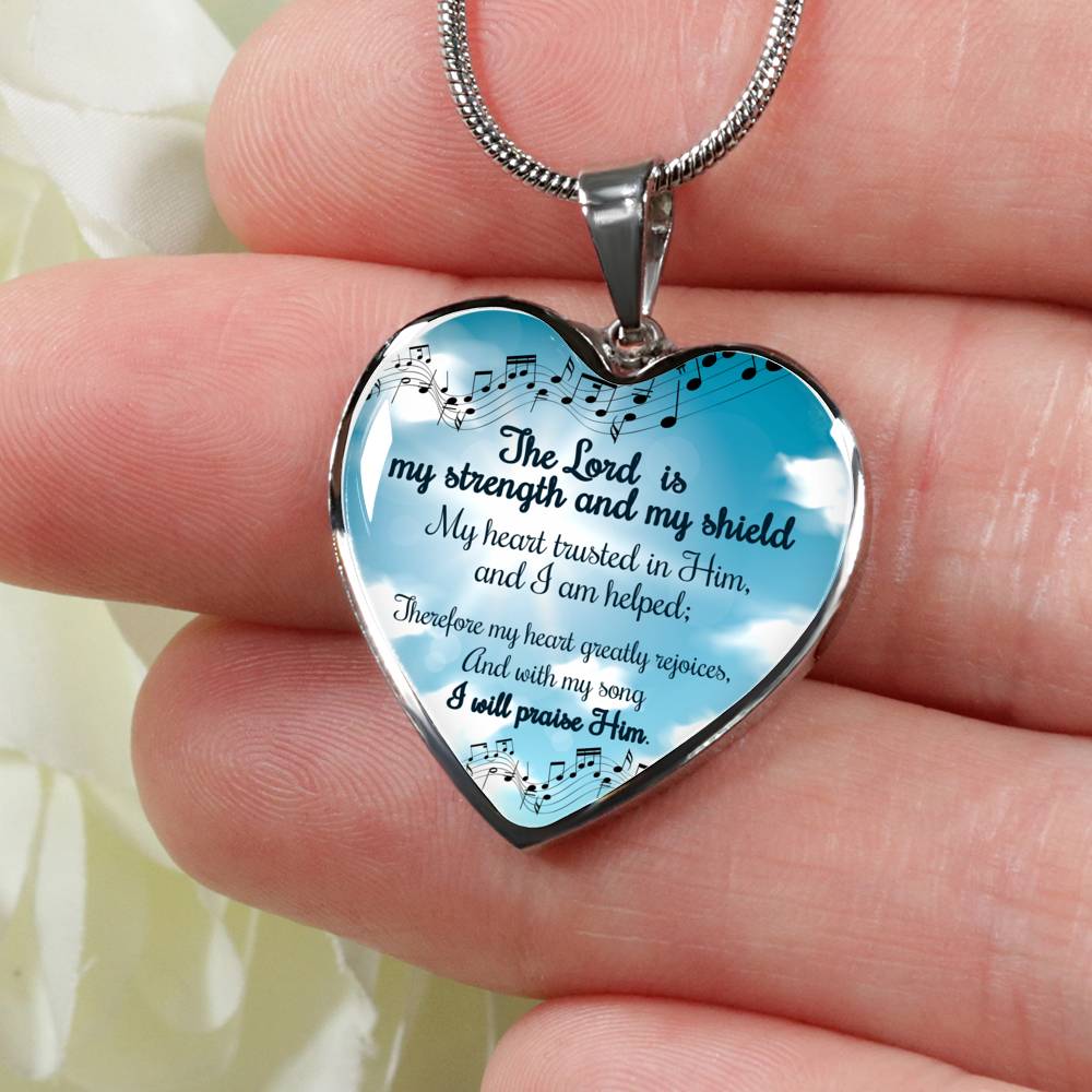 Christian The Lord Is My Strength And My Shield Heart Necklace Stainless Steel or 18k Gold Pendant 18-22" - Express Your Love Gifts