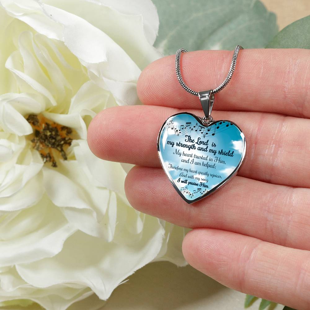 Christian The Lord Is My Strength And My Shield Heart Necklace Stainless Steel or 18k Gold Pendant 18-22" - Express Your Love Gifts