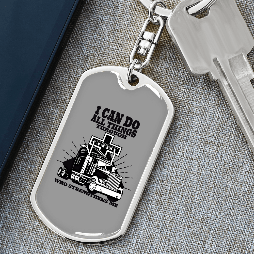 Christian Trucker Do All Swivel Keychain Dog Tag Stainless Steel or 18k Gold-Express Your Love Gifts